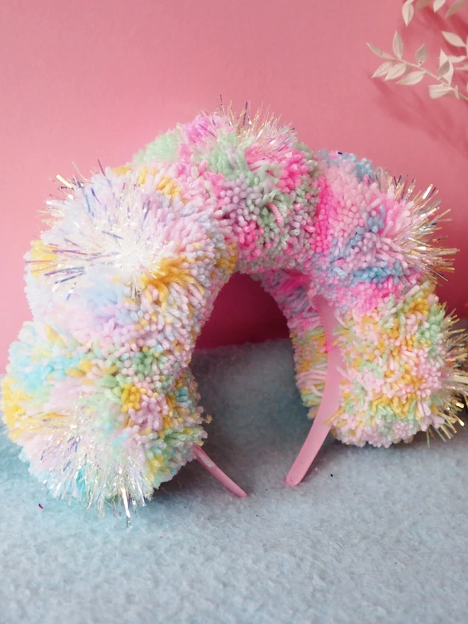 Tinsel Pastel Iridescent Pom Pom Headband