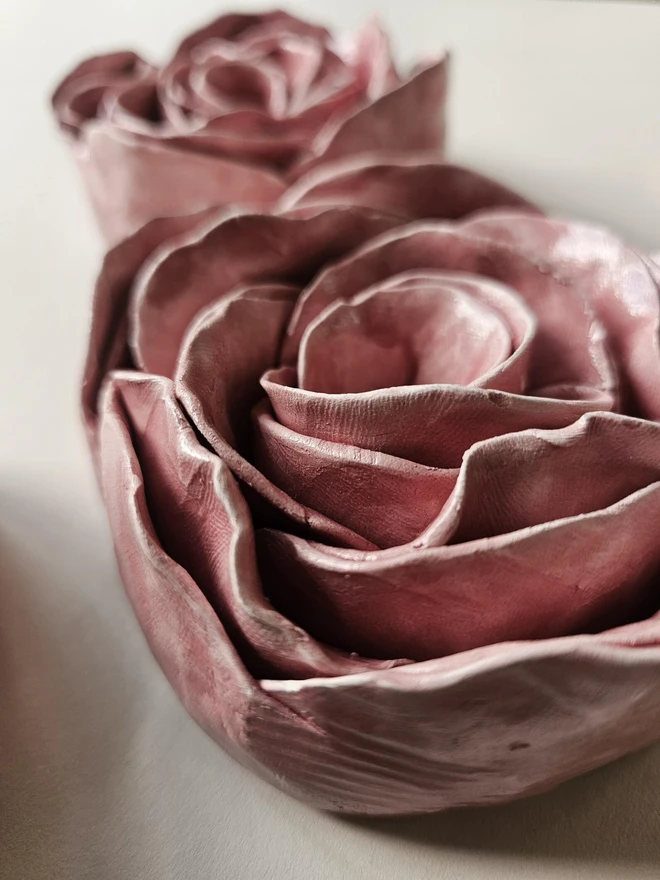 pink glaze ceramic rose flower handmade pottery wall decor art sculpture gift her forever everlasting 