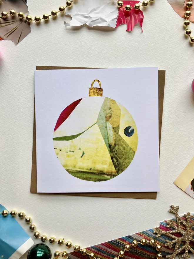 festive paper collage bauble christmas card