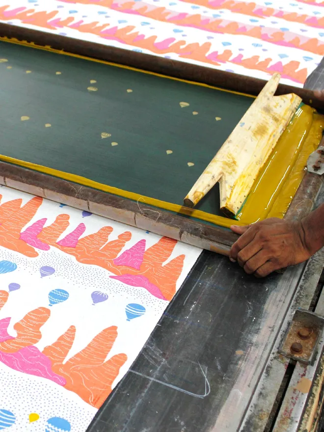 Hand screen printing fairy chimney fabric