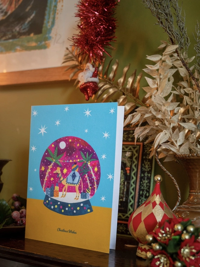 'Christmas Wishes', Magical Camel Snow Globe Christmas Card