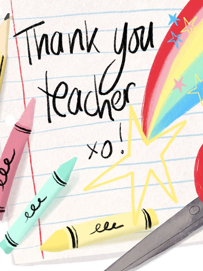 Rainbow and Crayons 'Thank You Teacher' Card 