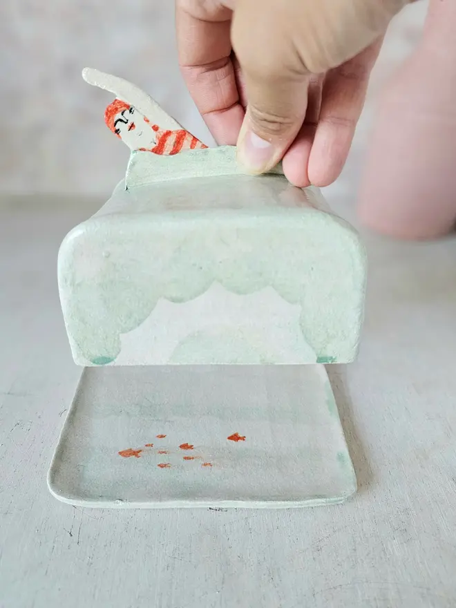 Sylvia swimmer handmade ceramic butter dish