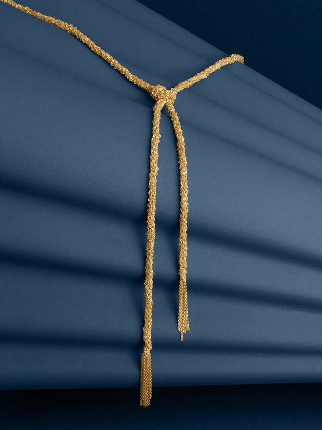 Loel Gold Woven Thread Lariat Knot Necklace