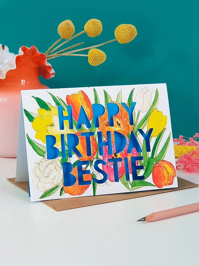 'Happy Birthday Bestie' Neon Paper Cut Card