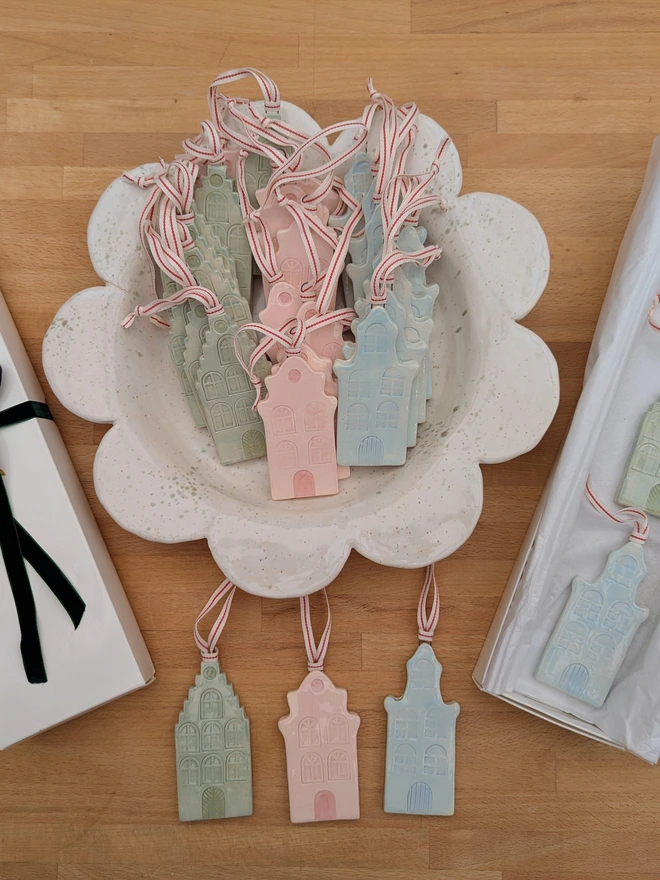 Hand made Ceramic Christmas tree decorations by Sea Bramble Ceramics 