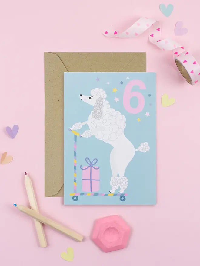 Poodle Age 6 Birthday Card