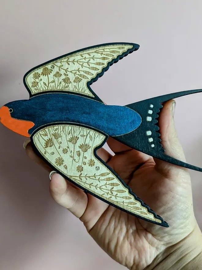 Flying Wooden Barn Swallows Hanging Wall Decor (Set Of 3), wooden barn swallow flying hung on a wall. 