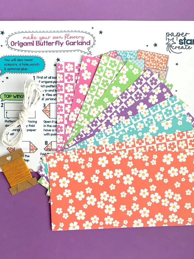 Origami Butterfly Garland Kit: Floral Patterned Paper Craft