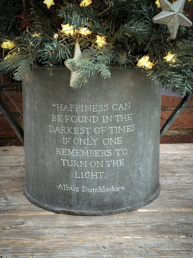 Happiness Quote Hand Painted Christmas Tree Tub