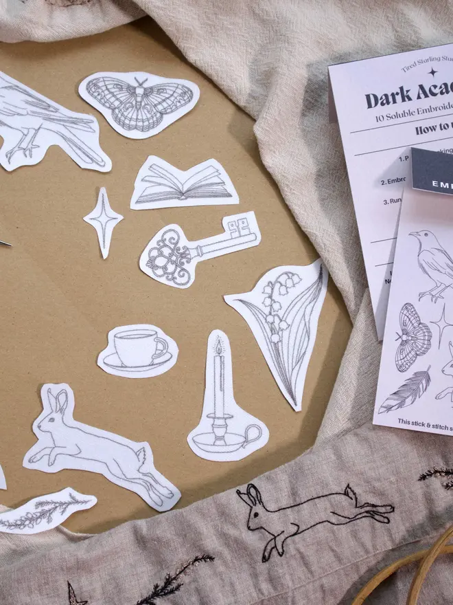 Dark academia stick and stitch set by Tired Starling Studio