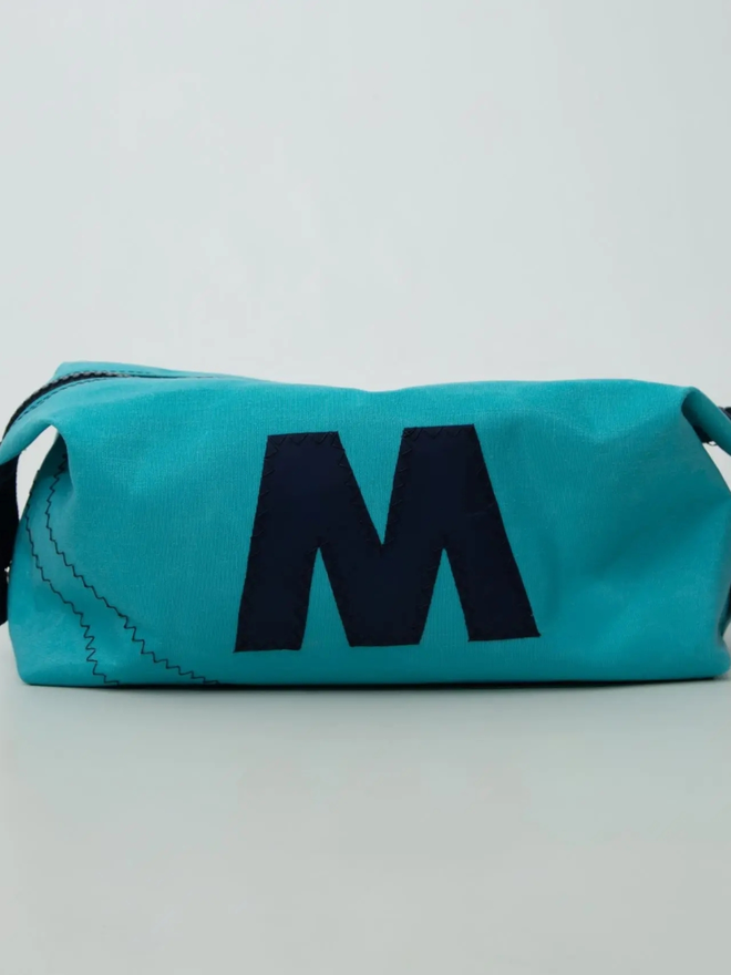 personalised canvas wash bag blue