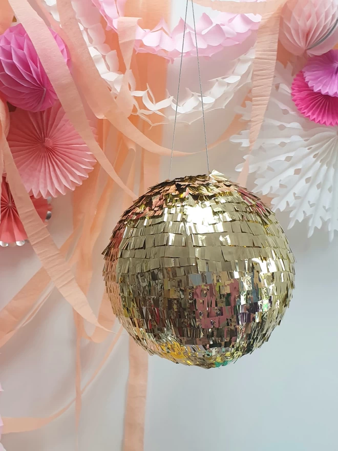 Golden disco ball pinata by pinyatay