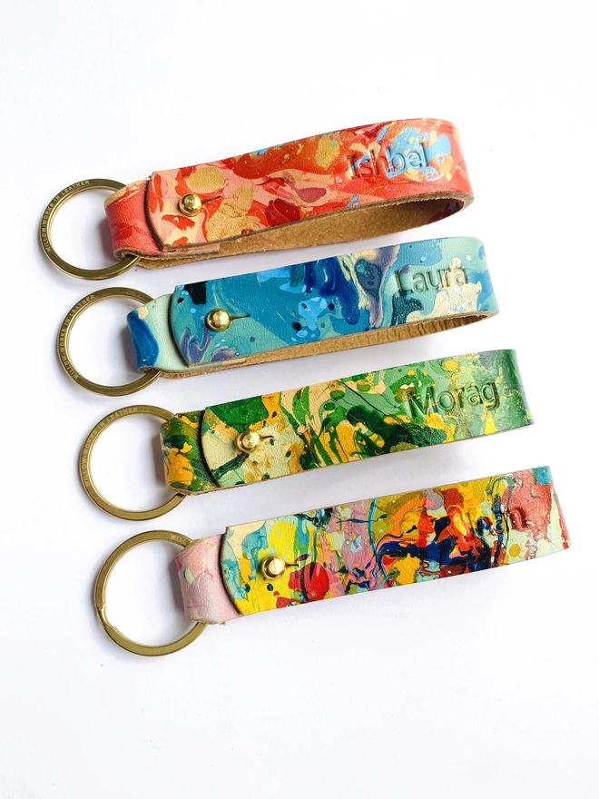 Colourful personalised leather keyring