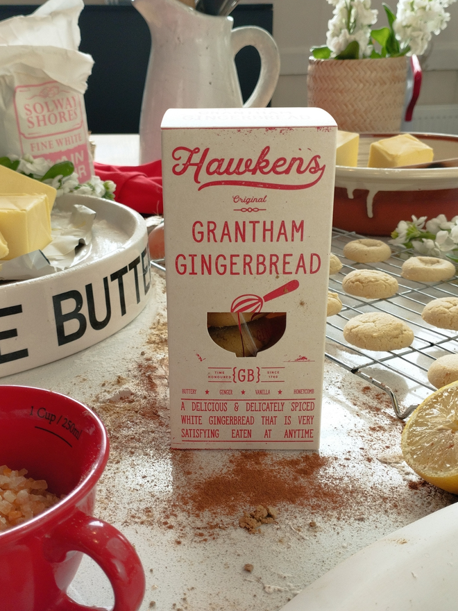 artisan Grantham Gingerbread biscuits and packaging 