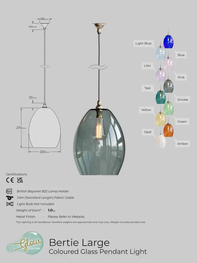 Large Bertie Pendant Light Specification Sheet