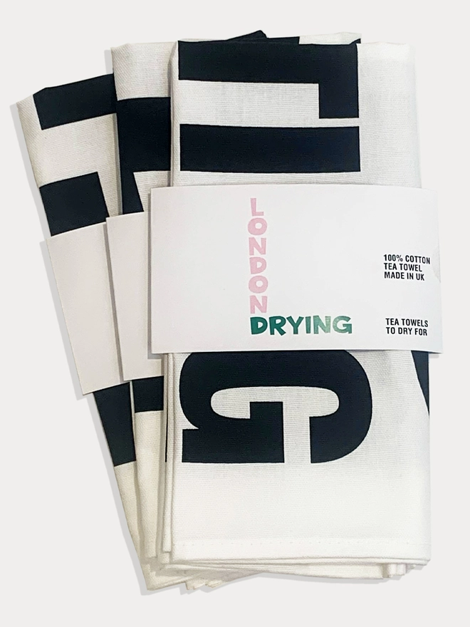 London Drying tea towels (x 3) in bellyband branded packaging