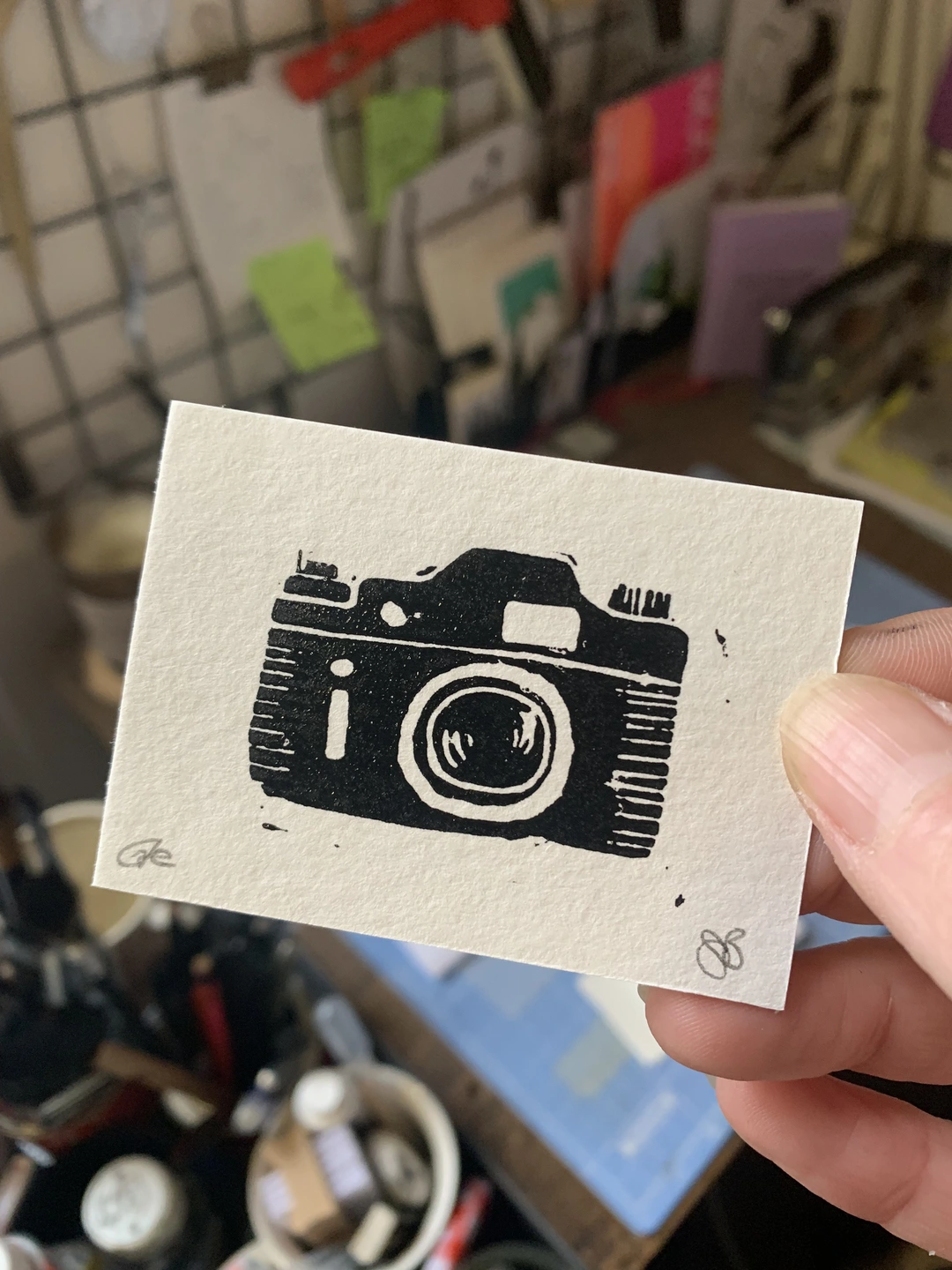 Camera mini linocut print