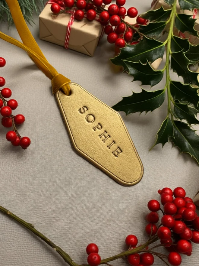 gold leather tag