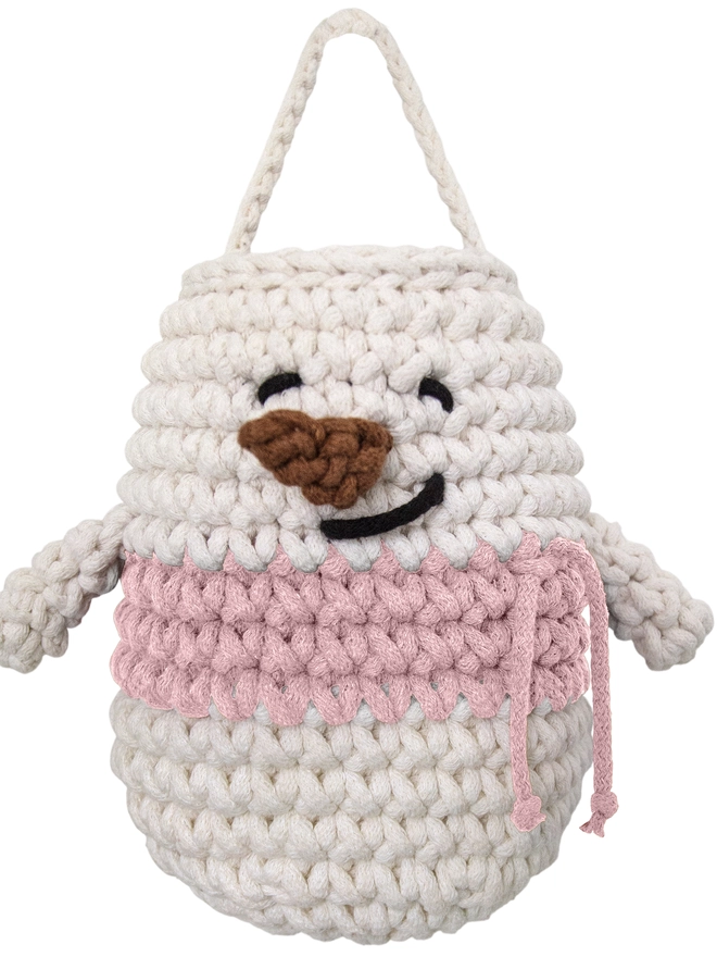 chrochet snowman hanging basket powder pink