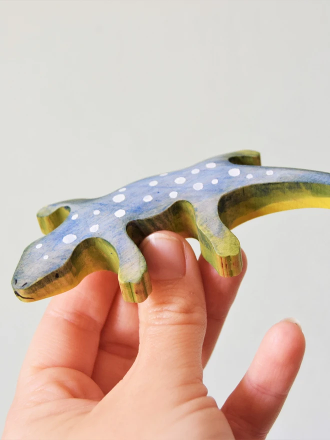  Handmade ecofriendly wooden toy figurines, gecko toy figures made by hand by Eric and Albert made in Wales, UK