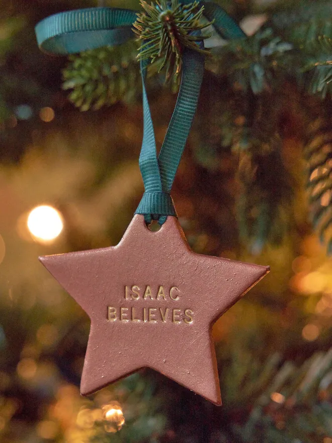 Personalised star leather Christmas tree decoration