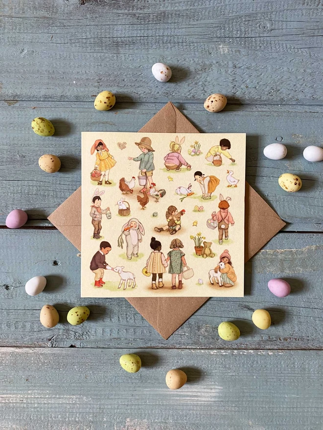 ease card surrounded by mini eggs