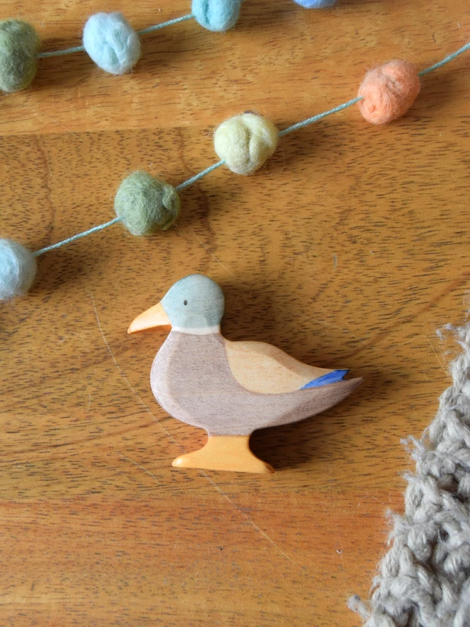  Handmade ecofriendly wooden toy figurines, male mallard duck toy figures made by hand by Eric and Albert made in Wales, UK