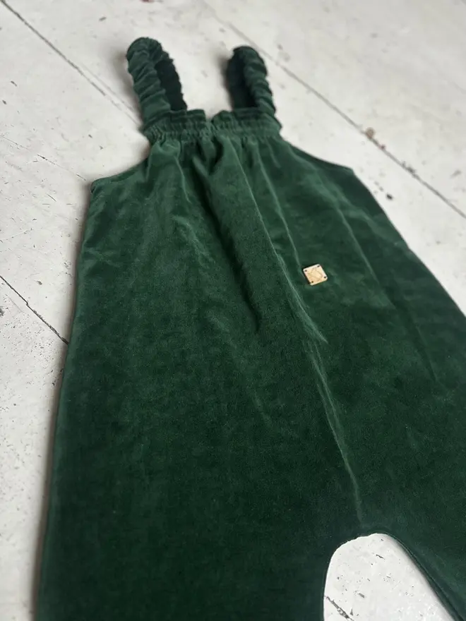 kids velvet dungarees deep green