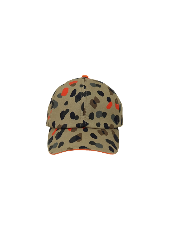 Kids sun baseball cap in leopard neutral print front
