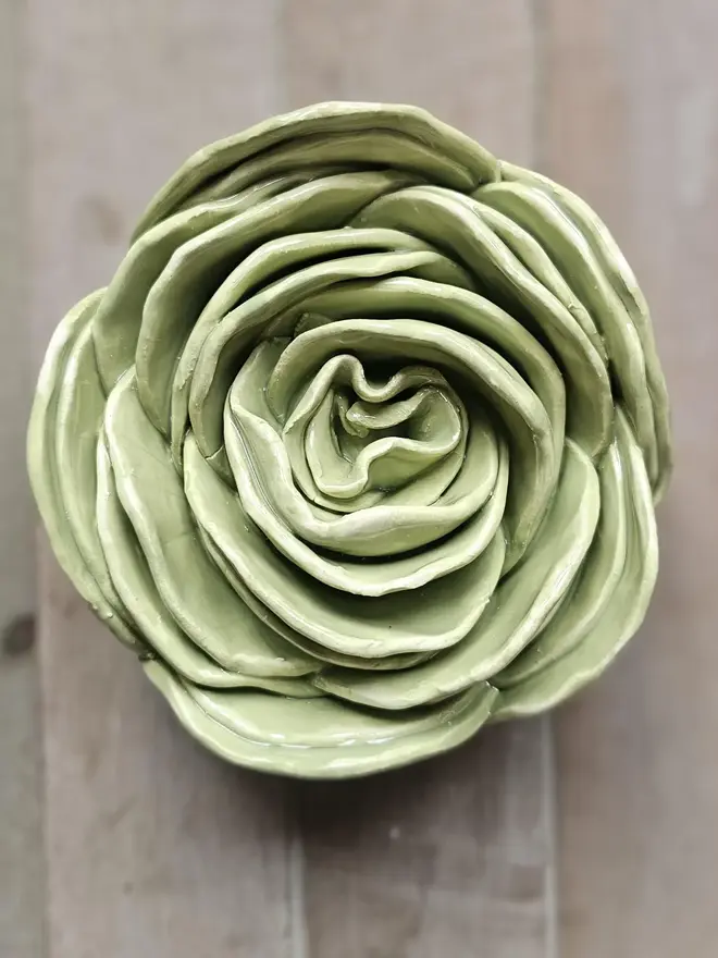 willow sage olive green ceramic peony rose flower for wall art decor pottery gift for ceramic lovers