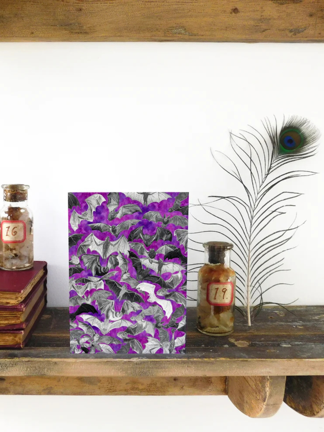 purple bat pattern greetings card