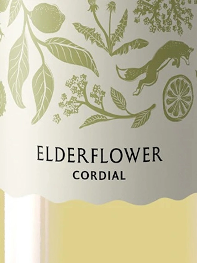 Elderflower Cordial (Set Of 1, 2, 3 Or 4), the label on the bottle of cordial. 