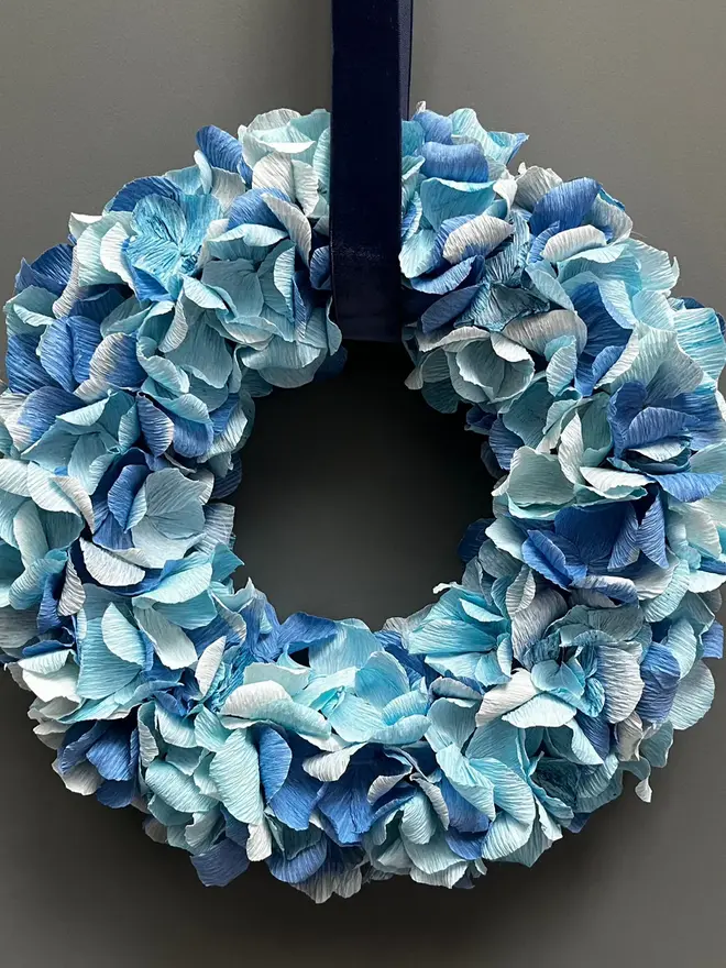 Blue Tonal Crepe Paper Christmas Wreath