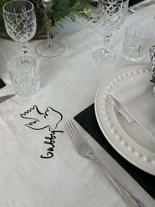 personlaised dove place name tablecloth sticker