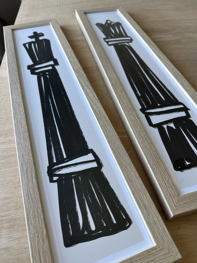 Chess Art Wall Prints in wood frames on a table