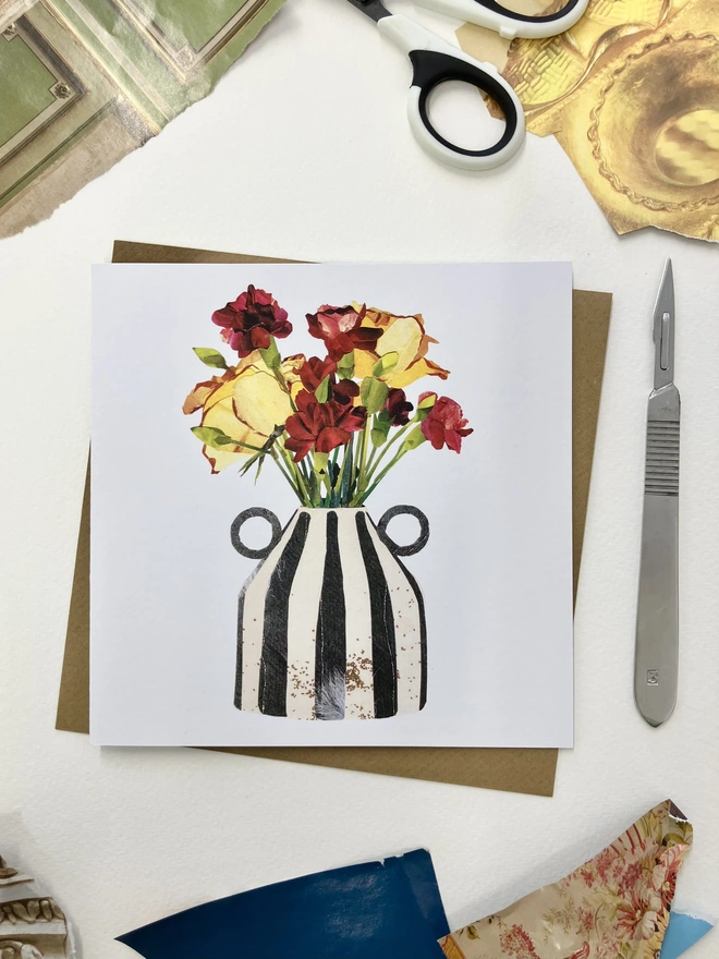 Roses and Carnation Posy Greetings Card