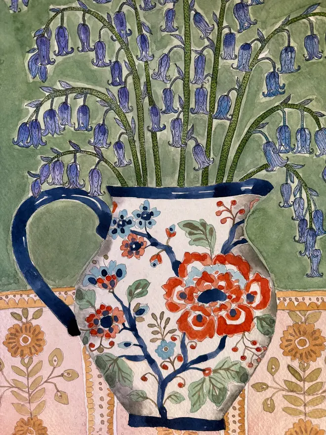 'English Bluebells In Vase' Original A3 Watercolour Painting