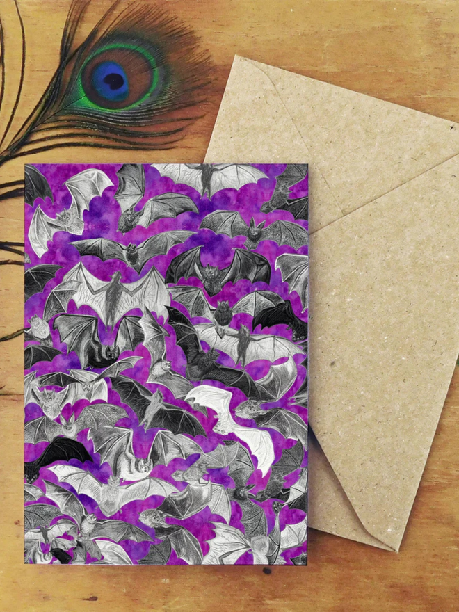 purple bat pattern greetings card