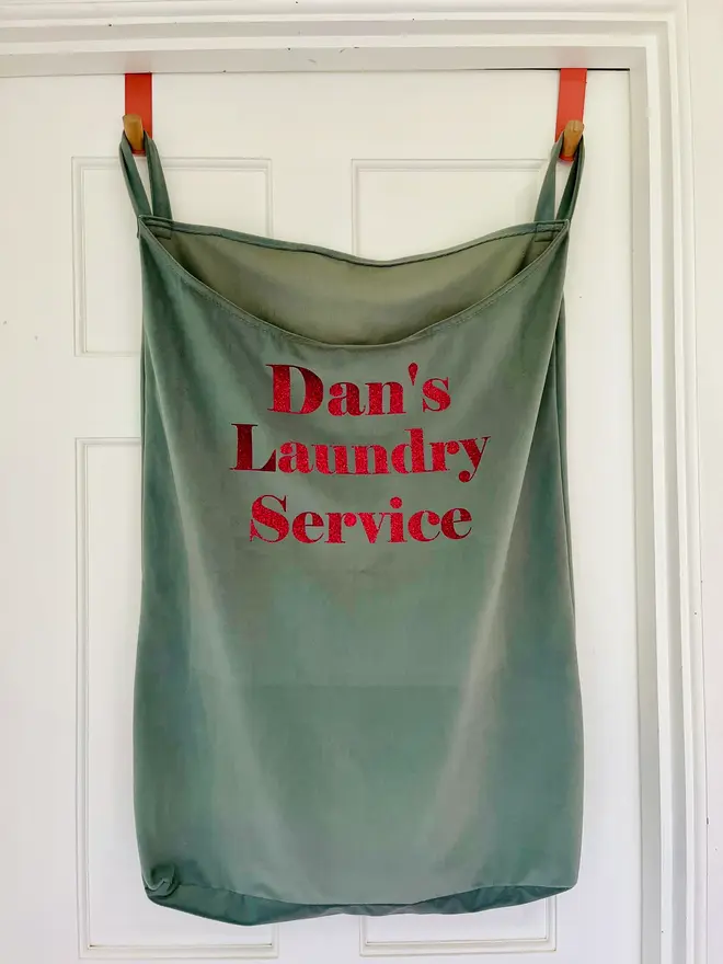 sage green personalised laundry bag