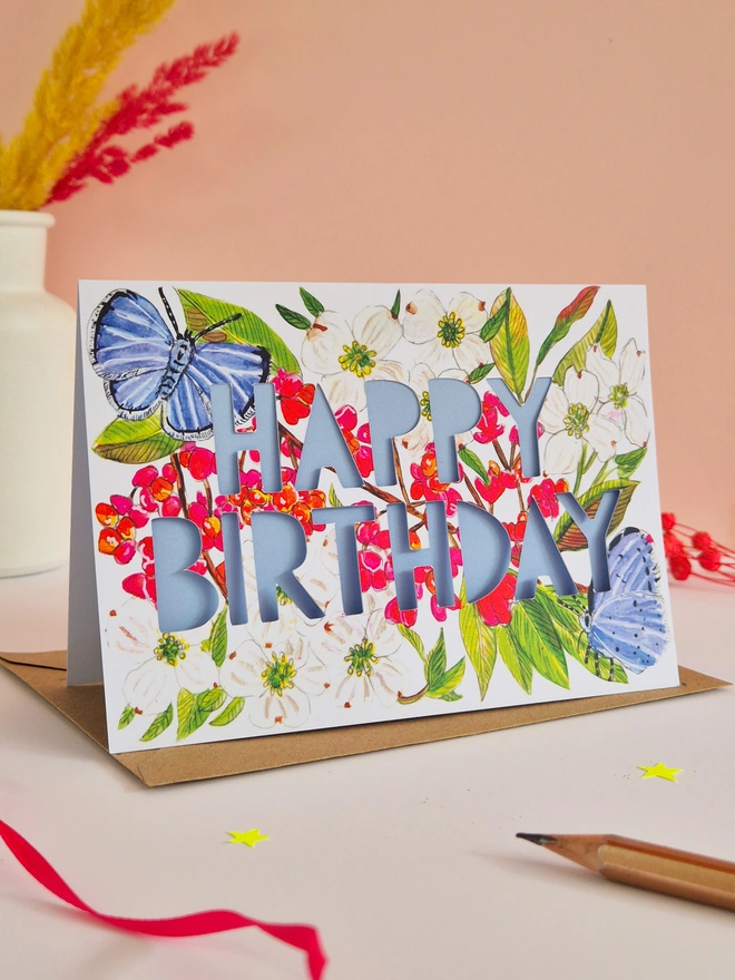 Blue Butterfly Paper cut card