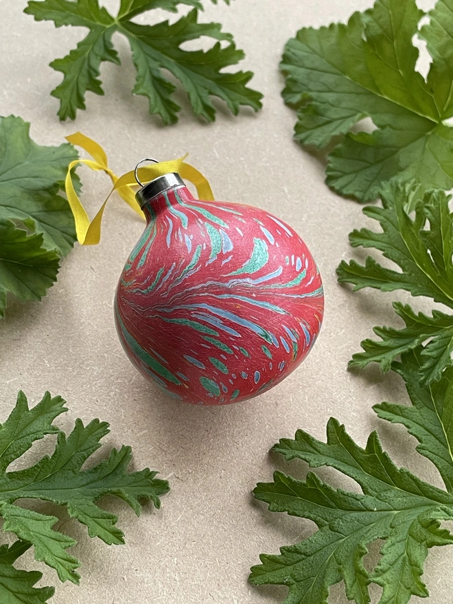 Small ceramic hand-marbled round bauble