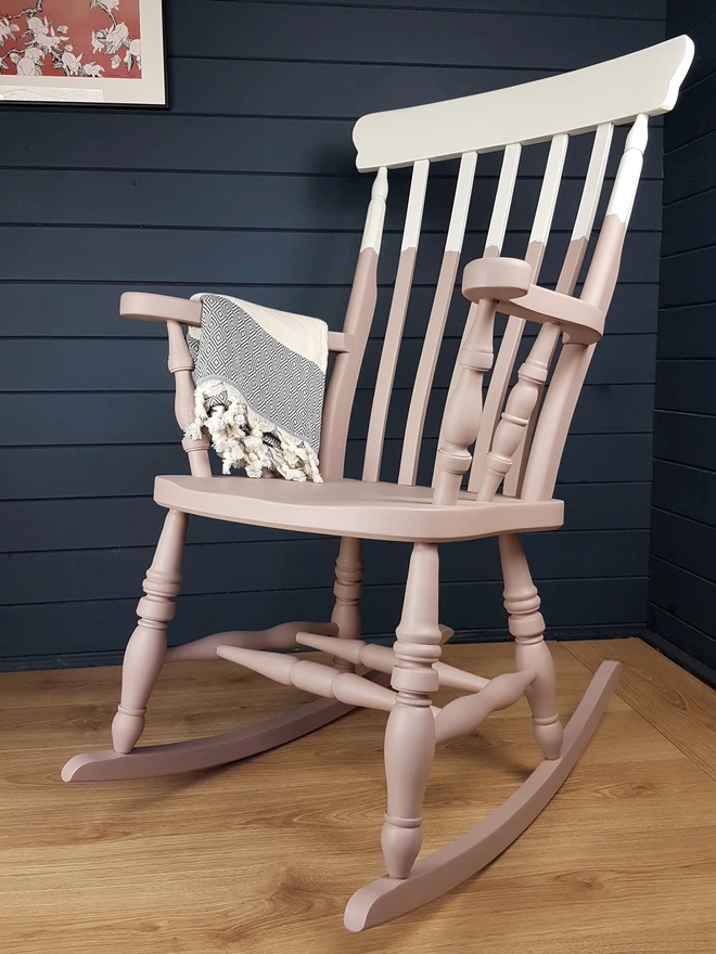  Painted Wooden Rocking Chair Blush And White 