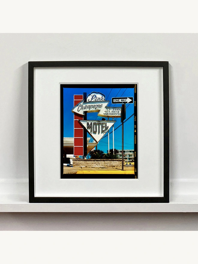 Pink Champagne Motel Mounted Square Framed in Black