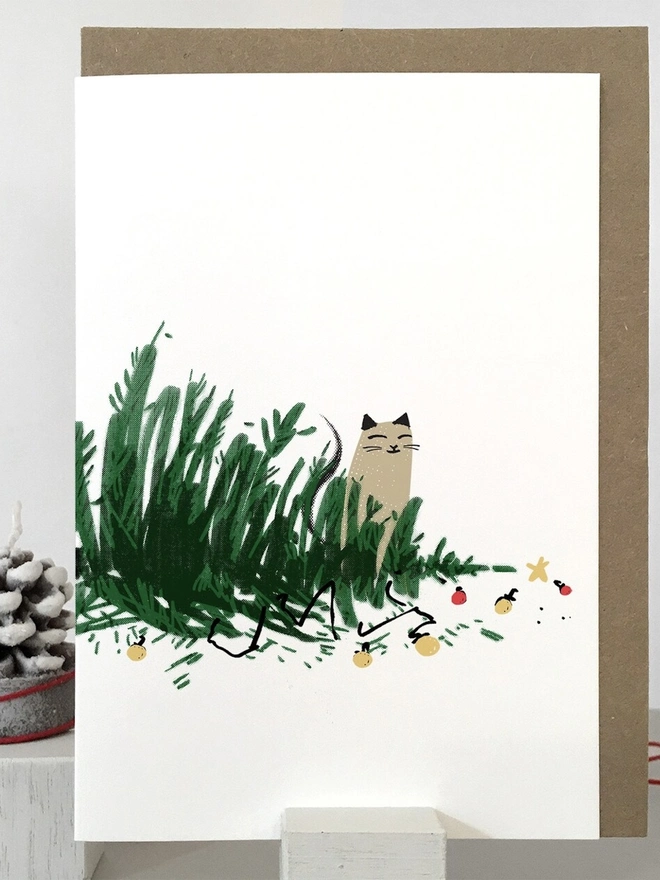 Naughty Cat Christmas Cards (Pack Of 1 Or 5)