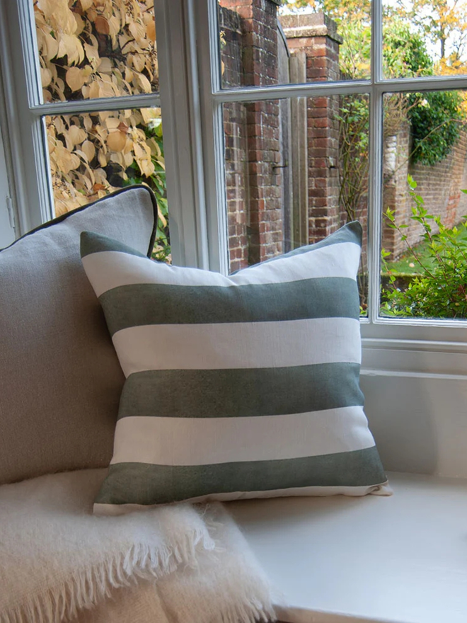 sage striped cushion cover