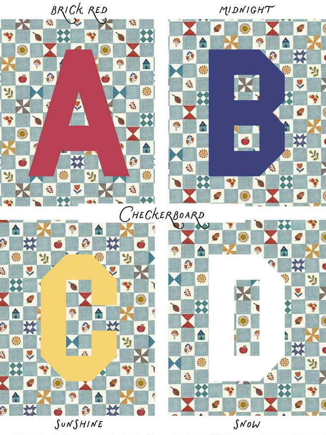 Letter colour choices for the personalised Easter bag in Checkerboard print