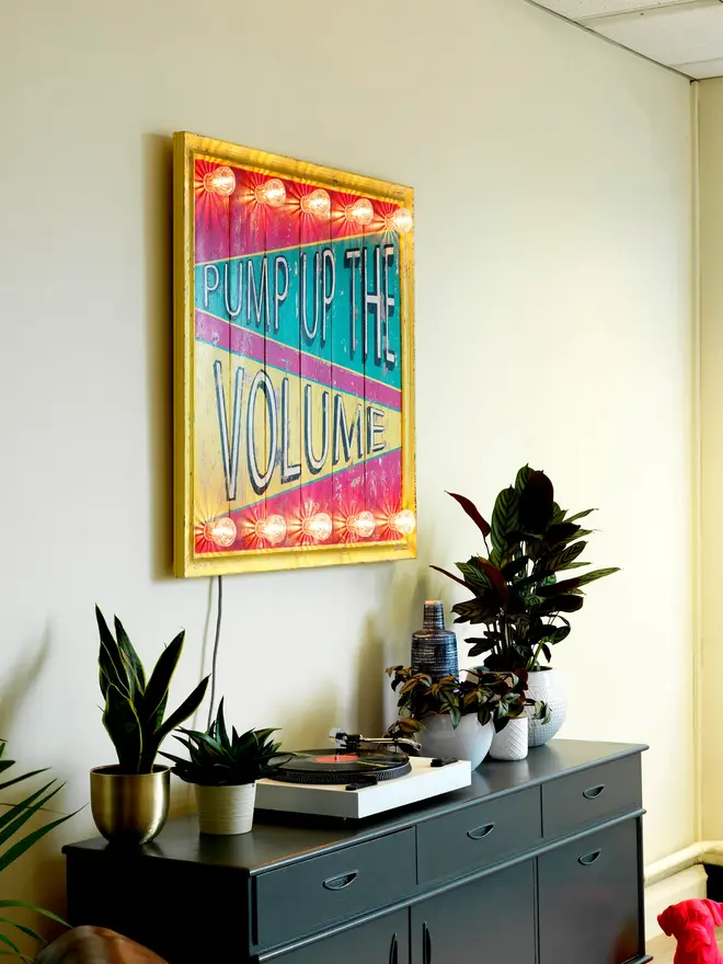 pump up the volume circus style sign