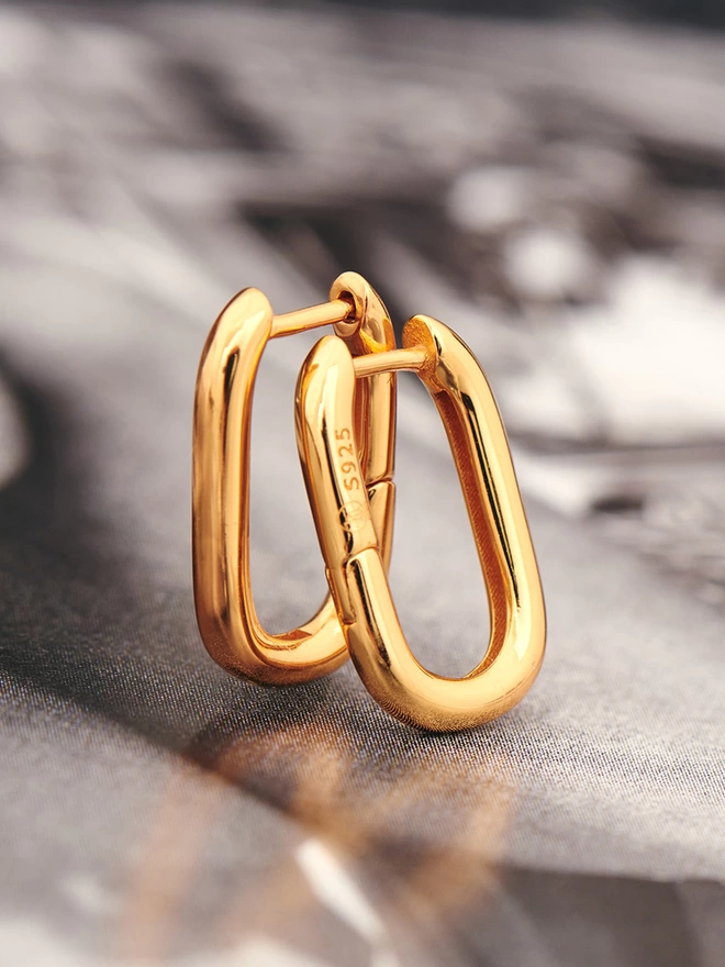 pair of tall elongated gold hoops
