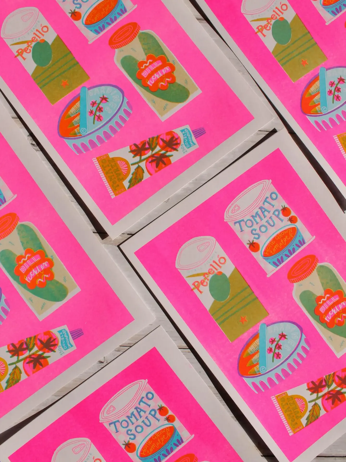 A4 Food Tins, Risograph Print